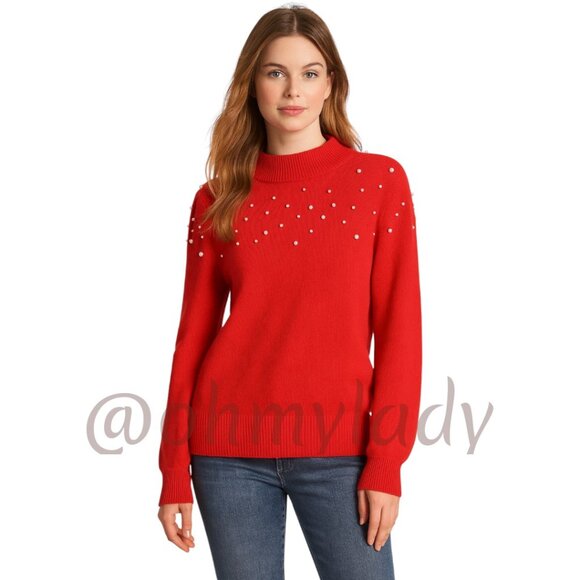 CECE RED PEARL SWEATER - Picture 1 of 2